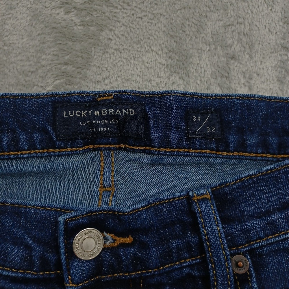 Lucky Brand Jeans Mens 34x32 Blue Denim 410 Athletic Straight Distressed Pocket - Picture 3 of 9